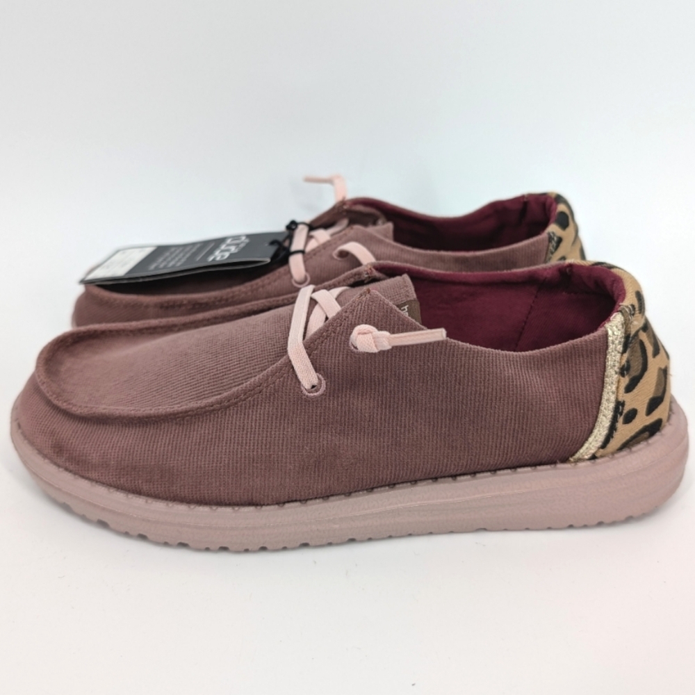 Hey Dude Corduroy Antique Rose Leopard Animal Print Slip On Wendy Shoes 5 NWT